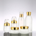 wholesales High-grade golden carved ABS cap transparent glass cosmetic bottles/jars with good price